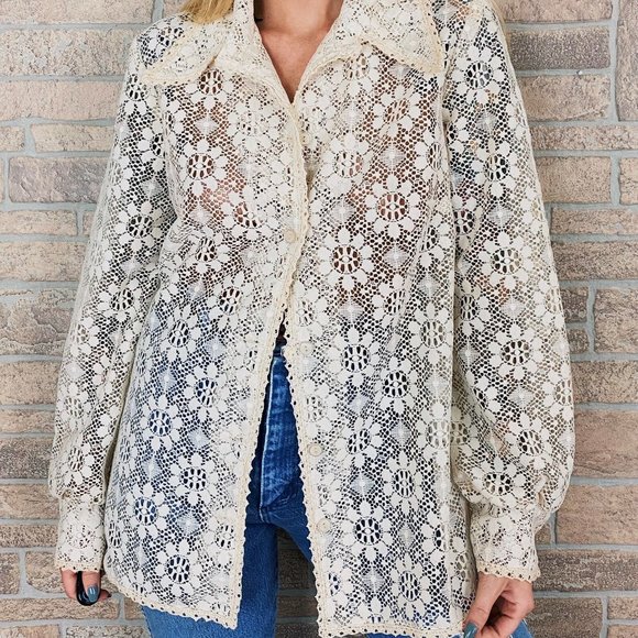 60's Sheer Lace Floral Blouse - Picture 6 of 6